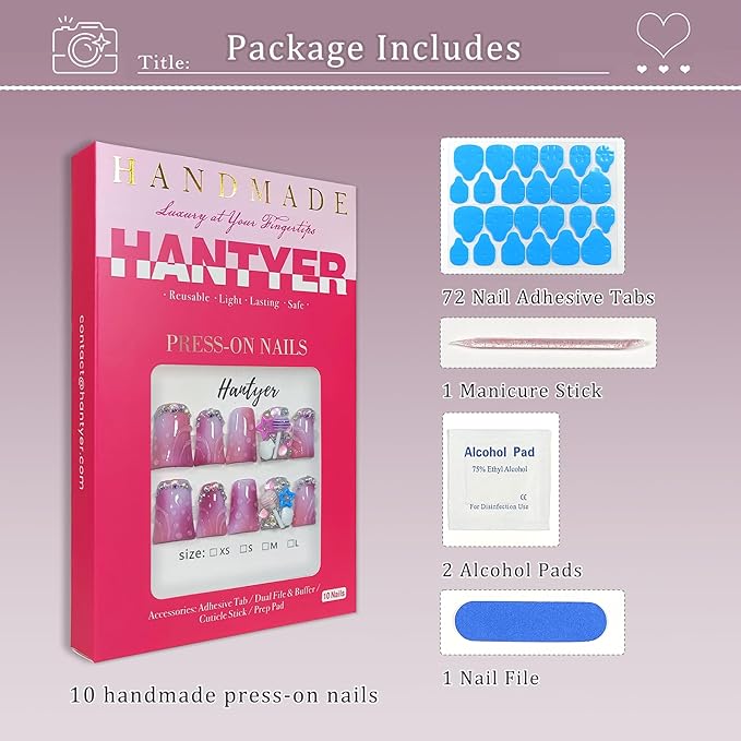 10pcs Short Duck Nails, Pink Ombre Press on Nails with 3D Ripple, Lollipop & Star Charms, Glossy Cute Fake Nails, Reusable Sweet False Nails for Women Birthday Party Carnival Full Set (Size L)