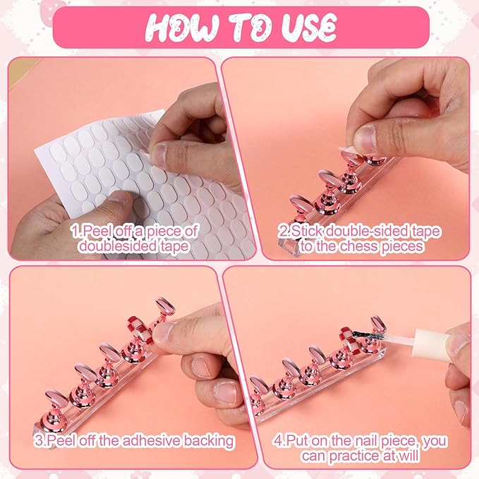 Nail Stands Acrylic Nail Art, 2 Set Magnetic Nail Tips Practice Holder Nail Crystal Holder for Nail Art with Reusable Adhesive Putty Nail Stand for Press On Nails DIY Painting(Rose Gold)