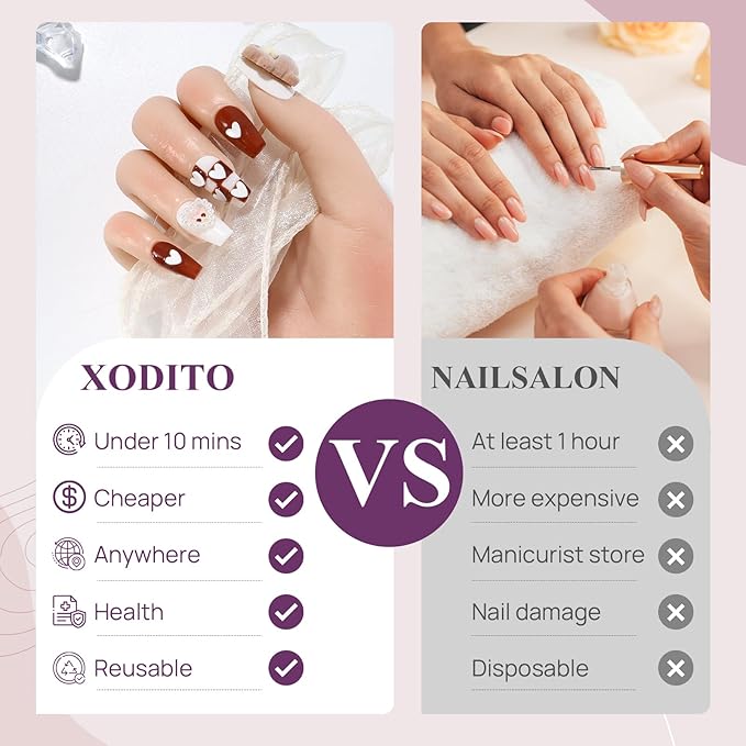 Fake Nails Set Brown White Long Medium Square Cute 3D Bear Love False Nail Tips, Press On Nails, Artificial Art Nails Finger Manicure for Women and Girls(CDJ0003-L)