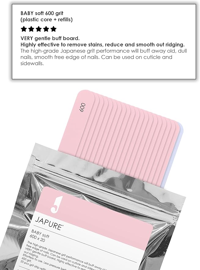 Baby Soft Professional Nail File - 600 Grit Ultra Gentle Buffer, 20 Pcs Bulk Pack - Salon Quality Manicure Files for Soft & Sensitive Nails