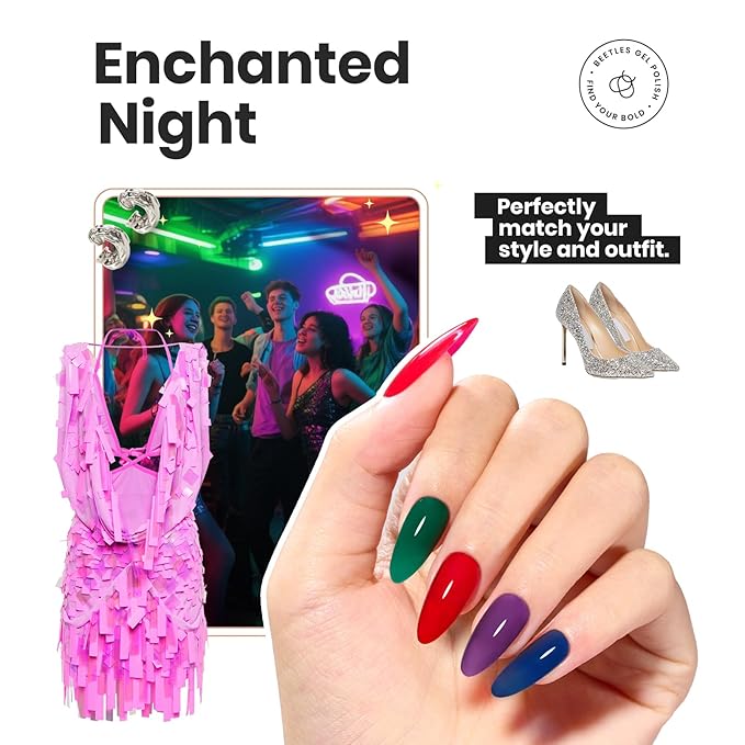 Beetles Nail Polish Set, 6 Colors Quick Dry Jelly Nail Polish Kit, Winter & Fall Sheer Jelly Syrup Nails Enchanted Night Gifts for Women Salon DIY Manicure Kit