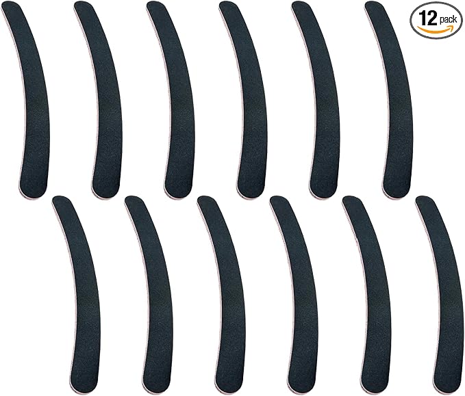 12PCS Black Banana Curved Double Sided Strip Grit Nail File Polish Emery Board Buffering Sanding Art Manicure Buffer Nail Art Tools