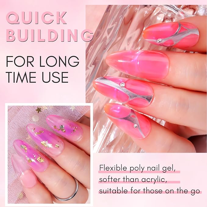 Makartt Hema-Free Poly Nail Gel Set: Sheer & Neon Pink Colors, Strong Builder for Extension Overlay Strengthener 3D Diy, Long-lasting for Nails French Manicures Home Salon-2PCs 30ML