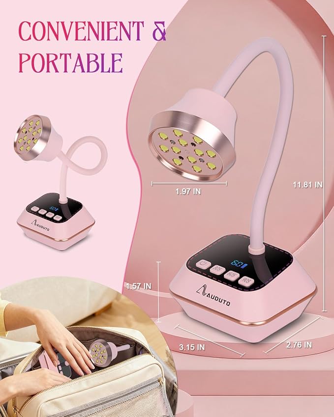 UV LED Nail Lamp for Gel Nails Polish, Flash Cure 36W Rechargeable Cordless Gooseneck Mini Nails Light, Quick Dryer with Timers Smart Sensor Ambient Lighting, Home DIY & Professional