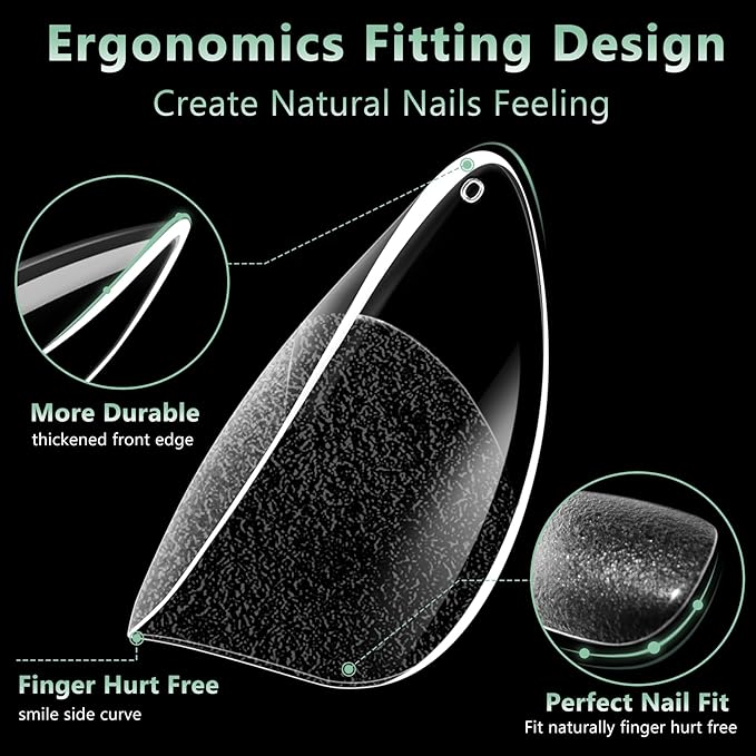 Short Almond Nail Tips, 15 Sizes 240 PCS Clear Acrylic Soft Fake Nails Gel Nail Tips, Full Cover Pre-Shaped Matte Long Lasting Press on Nails Extension for DIY Beginners & Salon Manicure