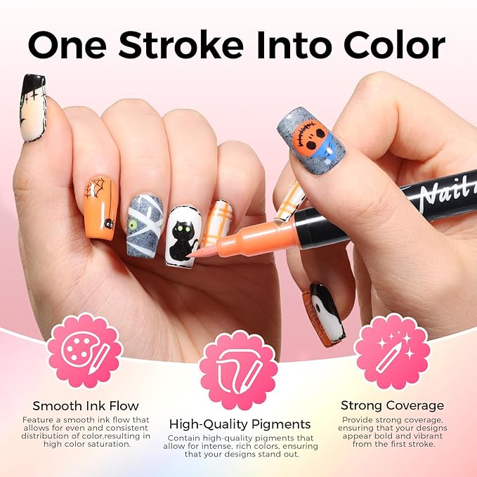 48 Colors(24Pcs-dual) Nail Art Pens Set, 3D Nail Polish Pens Quick-Drying Acrylic Paint Markers, Dotting Liner Brush for DIY Nail Design, Home & Salon Manicure Tools, MarkerPen