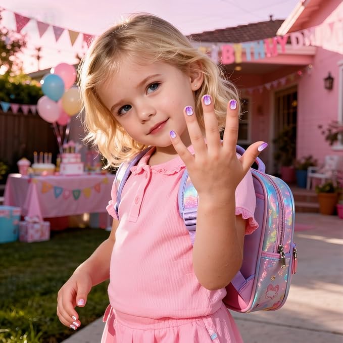 120pcs False Nails Press on Nails for Kids - Self-Adhesive Short Fake Artificial Full Cover Nail Art Kits Transation with Nail Sticker Tabs for Girls Children