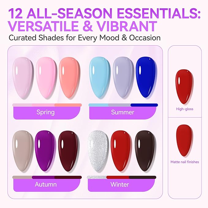 gelike ec Gel Nail Polish Set: 16ML 12 Colors Kit HEMA & TPO Free Hypoallergenic Formula Professional Soak Off UV LED Gel Polish for Natural & Fake Nails