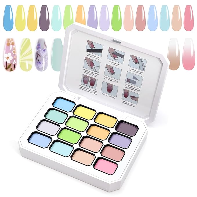 Gradient Painting Gel, 16 Colors Ombre Gel Nail Polish for Ombre Nails Aura Nails, French Manicure DIY Nail Art, Long-lasting High-glossy No-wipe Home DIY Palette Cloud Fluff
