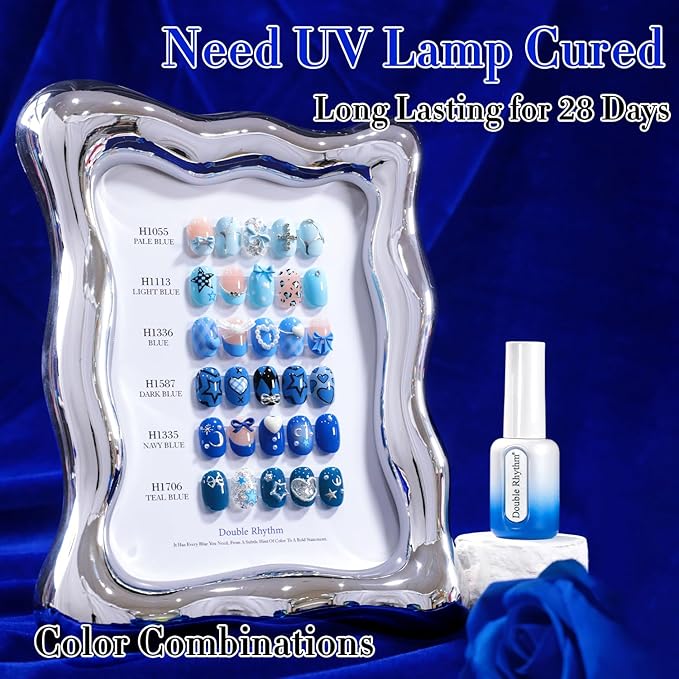 Double Rhythm 6 Pcs Hema Free Gel Polish Set 0.50 OZ Same Color Same Bottle Soak Off Neutral Natural Milky Gel Polish Kit Nail Art Manicure Salon DIY at Home (Pastel Blue Navy-H6-7)
