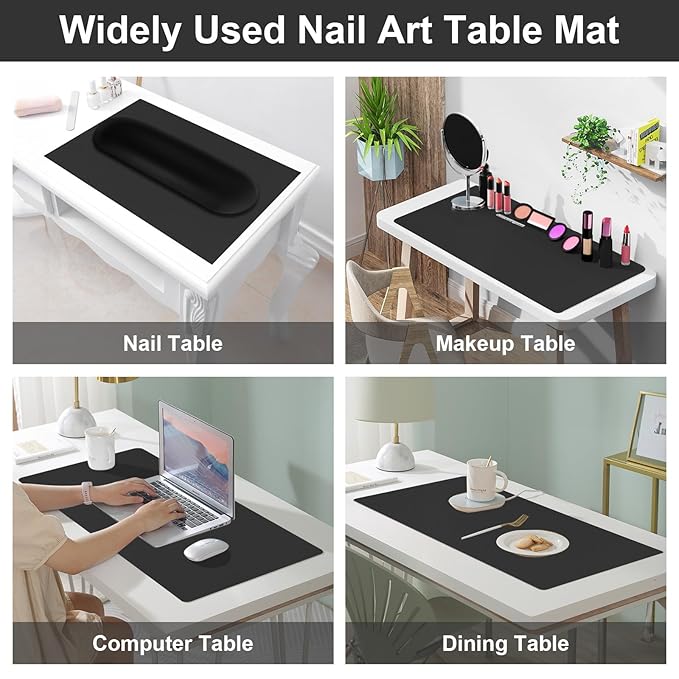Diesisa Nail Art Table Mat,Foldable Nail Arm Rest Pad for Nails,Soft Microfiber PU Leather Nail Mat for Table,Waterproof Manicure Pad,Nail Table Pad for Nail Technician Salon Home-Black