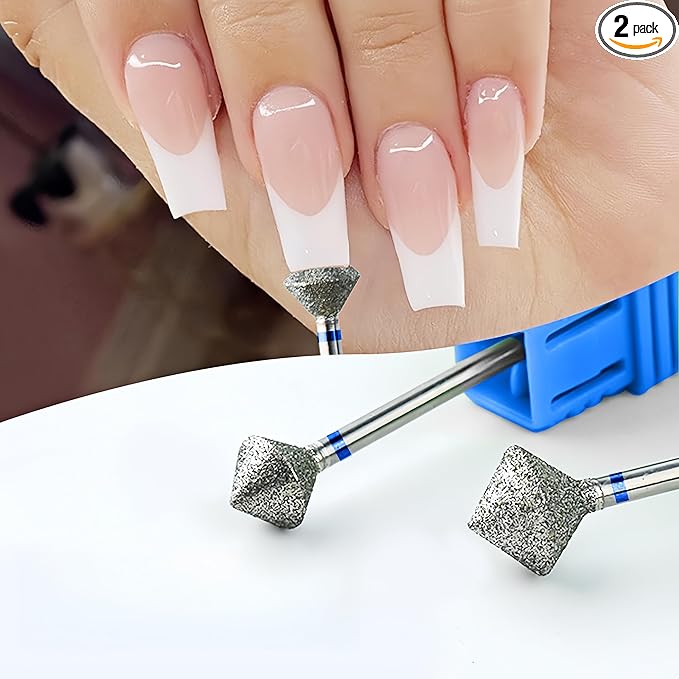 Acycoin2A 2Pcs 10mm Rhombus Diamond Nail Drill Bit 3/32" Rotary Burr Manicure Pedicure Grinding Head Nail Cutters for Professional and Home Use