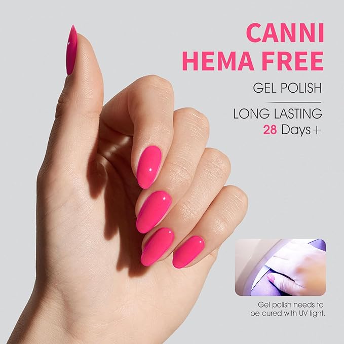 CANNI Neon Pink Gel Nail Polish, 1Pcs Hot Pink Gel Polish Color Soak Off U V Nail Manicure Salon DIY at Home
