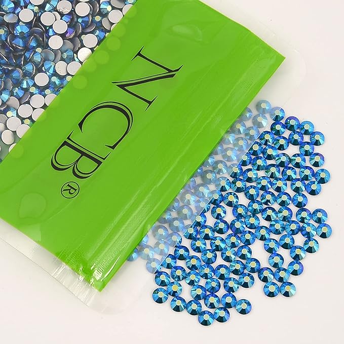 NCB Nancybeads 1500pcs Flatback Round Glass Nail Art Rhinestones Crystal for DIY Making Accessories Shoes, Clothes, Face Art, Bags, Manicure (Blue Zircon AB, SS20 1500pcs)