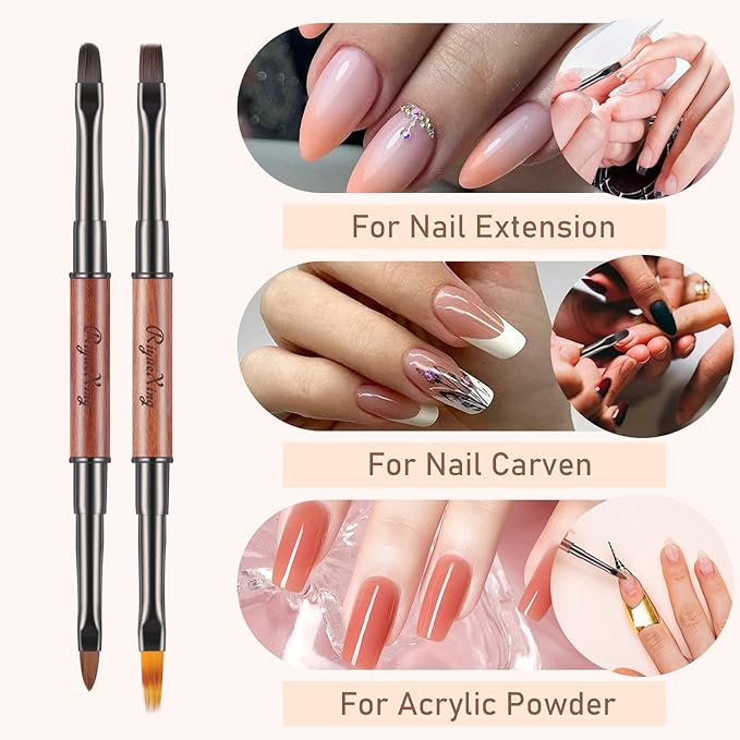 Nail Art Bushes Set - Professional 5Pcs Double-Ended Nail Brush for Art, Long Lines, Ombre & 3D Design Nail Brush Pen for Gel Polish Manicure DIY Home Salon
