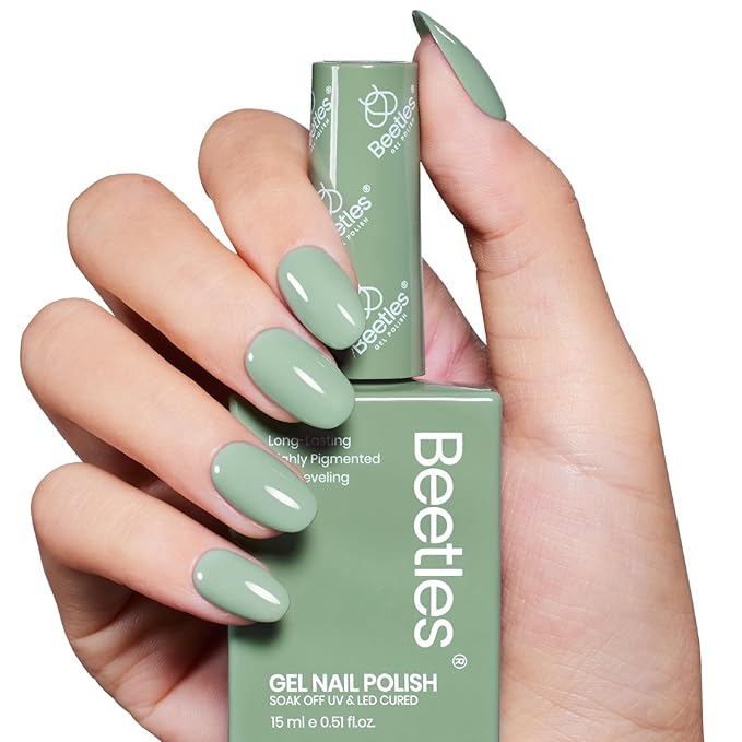 Beetles Sage Green Gel Polish - Misty Sage 15ML/0.51Fl Oz, Green Gel Nail Polish, Soak Off UV LED Lamp Pastel Nails Art, Long-Lasting Manicure Salon Home Easter Spring St Patricks Day Nails