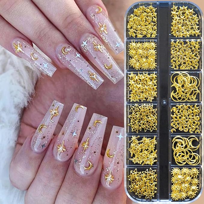 30 Sheets Gold Nail Art Sticker 3D Self-Adhesive Gold Star Moon Heart Line Nail Decals with 3D Nail Art Metal Charms Gold Metal Nail Art Design Nail Supplies for Women Manicure Kit Nail Art Decoration