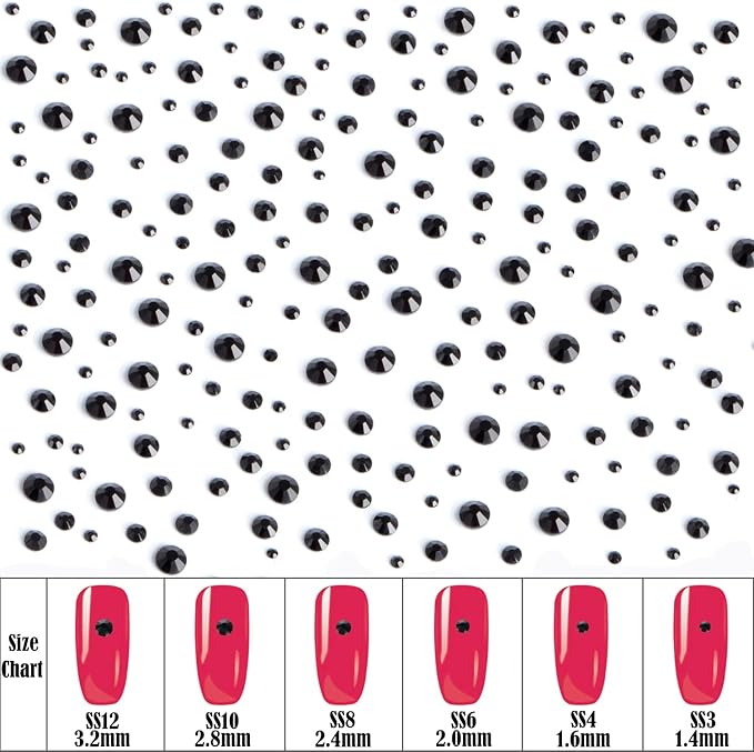 8000pcs Hotfix Rhinestones Flatback,Rhinestones for Crafts Clothes Mixed 6 Sizes, Hotfix Crystals with Wax Pencil Kit, SS3-SS12,Black