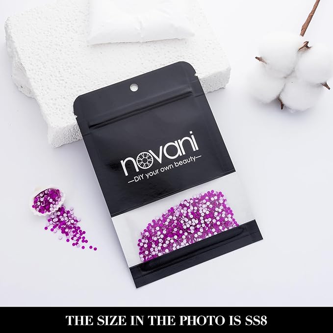 Novani 3000 Pieces Flatback Rhinestones Glass Round Gems Neon-Purple Crystals for Nail Art DIY Crafts Clothes Shoes,SS8,2.3-2.5mm