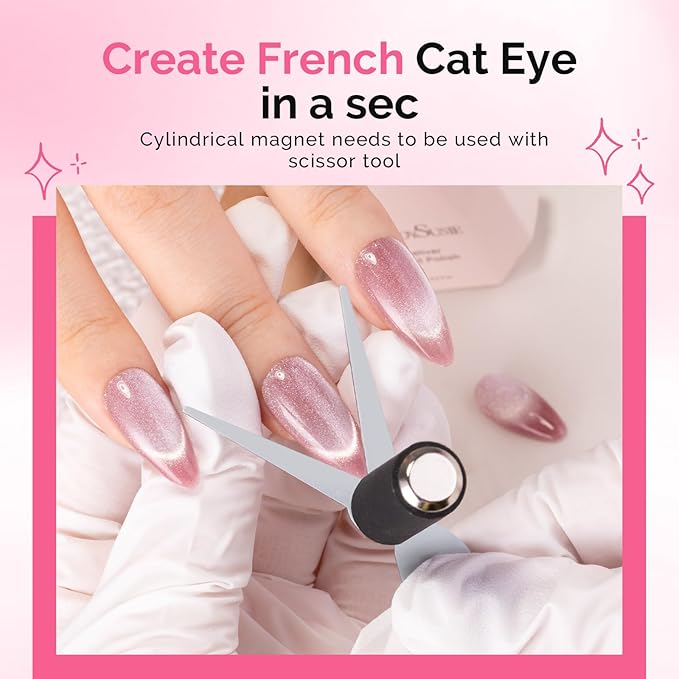 MelodySusie Cat Eye Gel Nail Polish Magnet Set, 2 in 1 Scissor-shaped Nail Magnet Tool,French Effect Cat Eye Magnet, Nail Design Tools for Salon and DIY at Home