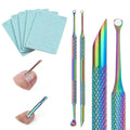 JERCLITY 2 Pieces Iridescence Double-Ended Stainless Steel Cuticle Pusher Cuticle Remover With 180 Grit Sandpaper Sheets Nail Prep Tools Russian Manicure Kit Nail Cuticle Pusher for Women