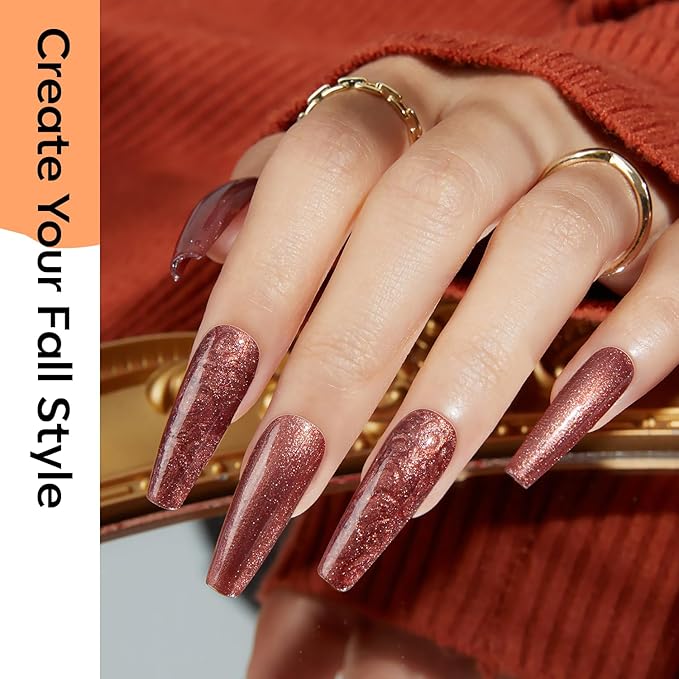 modelones Fall Gel Nail Polish Set, 6 Colors Glitter Brown Orange Red Yellow Nail Drawing Swirl Shell Thread Effect Gel Polish Kit Soak Off Led Nail Gel Polish DIY Mani Gift