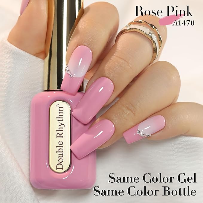 Double Rhythm 0.50 OZ Gel Polish Same Color Same Bottle Golden Round Translucent Hema Free Neutral Natural Milky 15 ML Jelly UV Polish Art DIY at Home (Pink Purple-C1470)