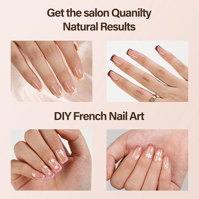 150 Pcs Gel Nail Tips, French Tip Press on Nails, Vansiho Short Square Nail Tips, Pre-French Tips Press on Nails, Acrylic Fake Nails for Nail Art DIY 15 Sizes