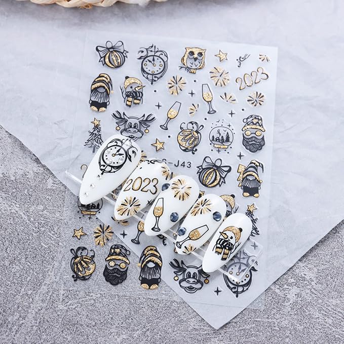 Gold Nail Art Stickers, Leopard Butterfly Sun Moon Star Clocks Watches Nail Self-Adhesive Sticker Designs, 3D Gold Nail Transfer Decals Supplies for Women Manicure Decorations, DIY Nail Decal