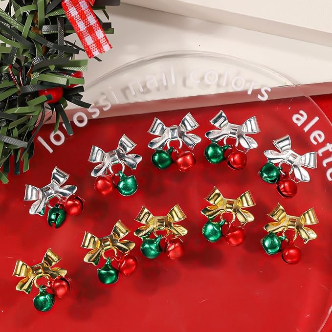 30pcs Christmas Bell Nail Charms - Gold, Silver Alloy, Red, Green - DIY Nail Decoration
