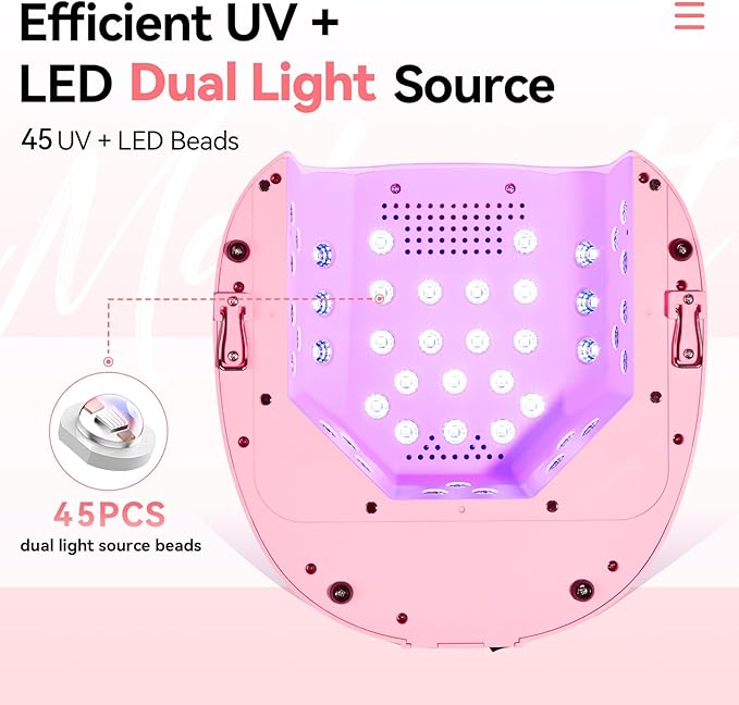 Makartt UV Nail Lamp – 30W Fast Curing UV Light with Handle Rechargeable Cordless Nail Dryer for Gel Nail Polish with 45 Beads Dual Lights 4 Timers LCD Smart Sensor for Nail Art Design(Pink)