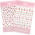 Daily Charme Red Cherry Coquette Bow Nail Art Sticker Bundle, Cute 3D Nail Art with Red Rhinestones for Cute Valentine's Day, Spring, Summer Nails