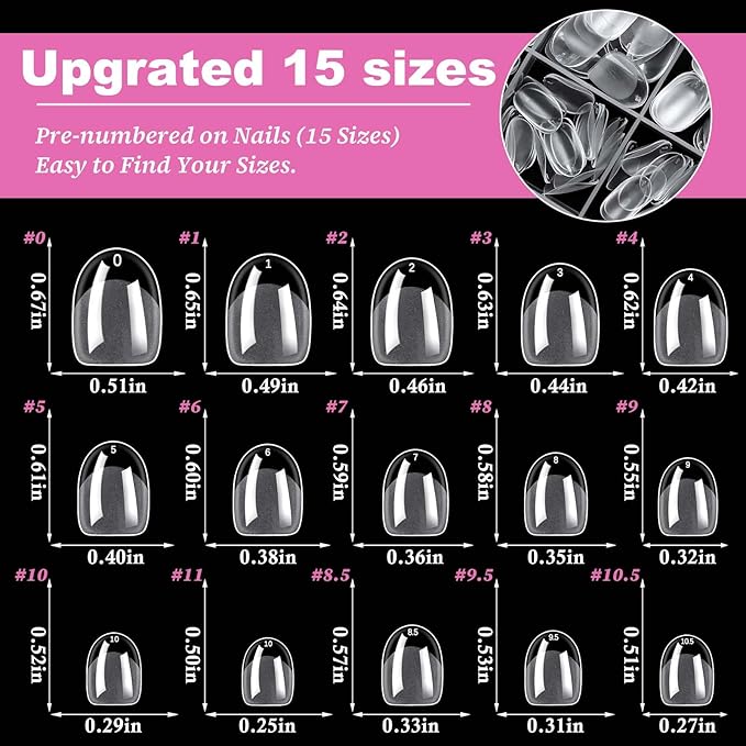 300pc Extra Short Oval Gel Nail Tips Clear Fake Nail, Clear Press on Nails Short Round Almond Soft Gel Nail Tips XS Oval Acrylic Nails Full Cover False Nail Artificial Fingernail for Nail Extension