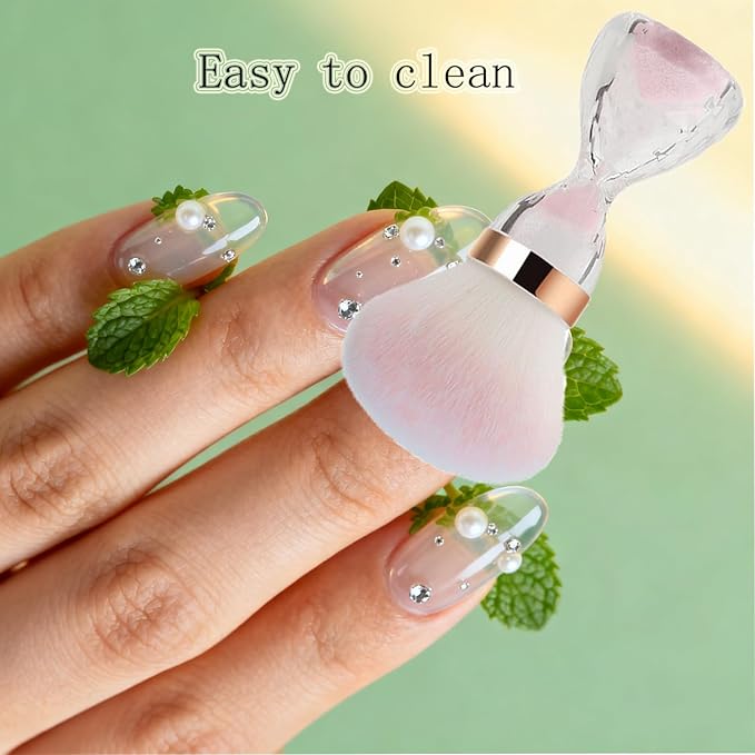 Nail Dust Brush for Acrylic Nails,Soft Brush Nail Art Dust Powder Remover Brushes Nail Art Dust Powder Remover Brush with Sequins and Dandle for Nails Soft Nail Duster Brush(Pink)