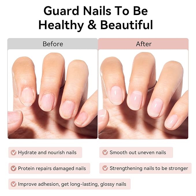 Ridge Filler Base Coat 3-in-1 Nail Strengthener Growth, Milky Fortifying Ridge Filler for Damaged Uneven Nails, VE Protein Formula Flawless Base, Vegan, Salon-Quality Nail Art at Home