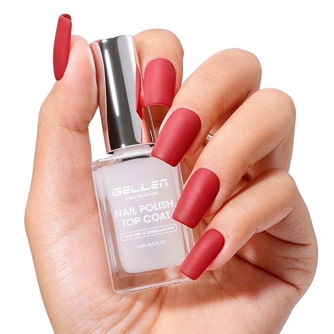 GELLEN Matte Clear Nail Polish Top Coat, Quick Air Dry, Non UV Gel, Calcium-Formula Matte Regular Nail Polish Strengthens Fingernails | Toxin HEMA TPO Free, No Chip, Long Lasting