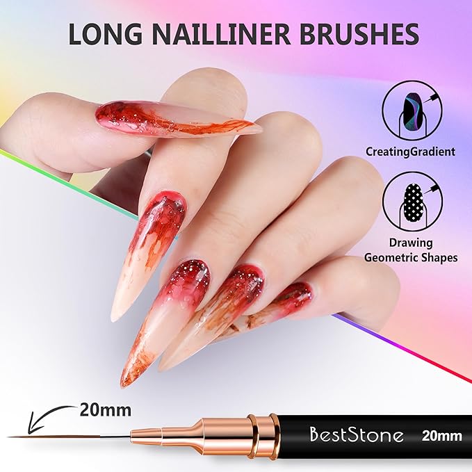 Nail Art Liner Brushes, 5Pcs Professional Gel Polish Painting Art Design Pen Set for Long Lines, Thin Details, Fine Drawing Sizes 5/7/9/11/20mm Nail Art Design Gift for Women(Black)