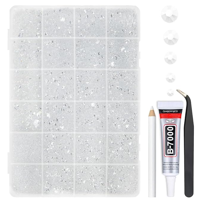 Transparent Resin Rhinestones w B7000 Jewelry Glue for Bedazzling Crafting 2-6mm Clear Flatback Jelly Stones Diamonds Gems Bedazzler Kit Charms for Nails Face Eyes Makeup Tumblers Crafts Shoes