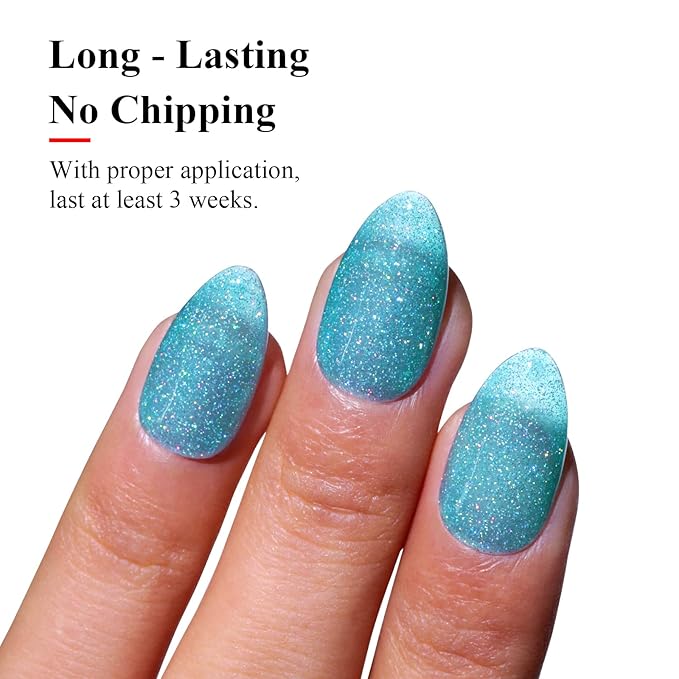 Imtiti Gel Polish, 1 Pc 0.5 Fl Oz Light Sky Blue Glitter Gel Polish, Soak Off LED U V Nail Gel Polish, DIY Nail Art Starter Manicure Salon Kit for Women Girls