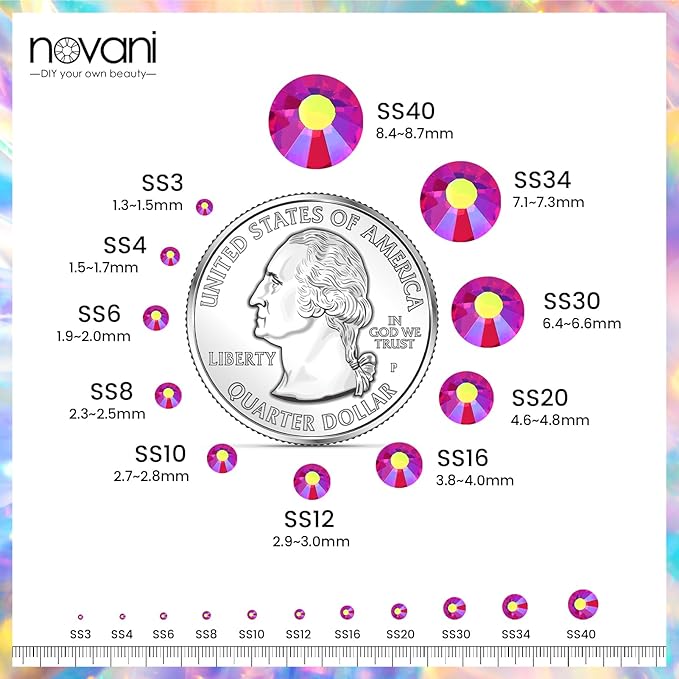 Novani Crystal Rhinestones, Flatback Loose Gemstones 1440pcs Glass Rhinestones for Clothes Shoes Crafts Makeup Nail Art and DIY Decorations(SS16, Light Siam AB)