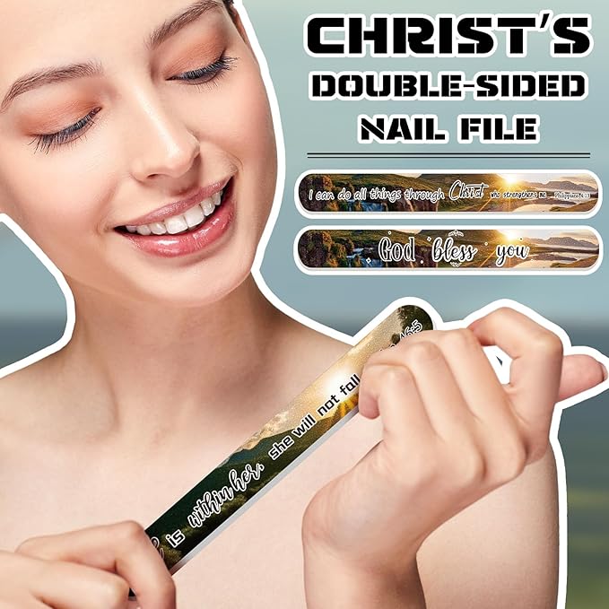 50 Pack Christian Gifts for Women Scripture Mini Nail Files Christian Party Favors Bible Verse Emery Boards Religious Small Gifts for Teacher Mother Men Employee Staff Coworkers Office