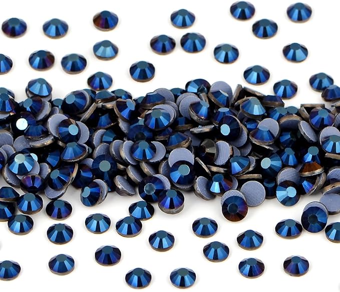 NCB 2880pcs Hotfix Rhinestones, Round Flatback Crystal Glass Hot Fix Rhinestones for Crafts Clothes Shoes Shirts Caps Decoration (Mine Blue, SS10 2.8mm)