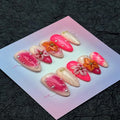 100% Handmade Press on Nails Medium Almond Handmade Nails with Flower Starfish Charm Design Ombre Rose Pink Fake Nails Glossy Pearl Nail Press ons Reusable Spring Summer Nails for Women Size M 10Pcs