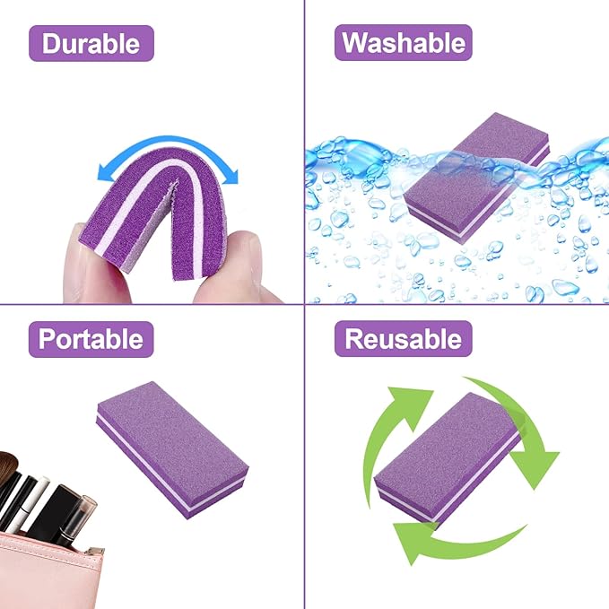 Nail Buffers (60 Pack), Buffer Block Nail File for Acrylic Nails and Natural Nails, 100/180 Grit Small Nail Buffer Block Bulk Buffing Blocks for Nail Buff Professional Manicure File Blocks Set Purple