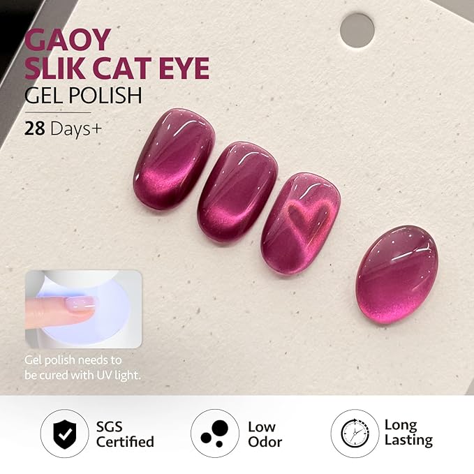 GAOY Pink Cat Eye Gel Nail Polish Set with Magnet 6 Colors, Holography for Valentine's Date Night Nails, Sweet & Spicy DIY Manicure