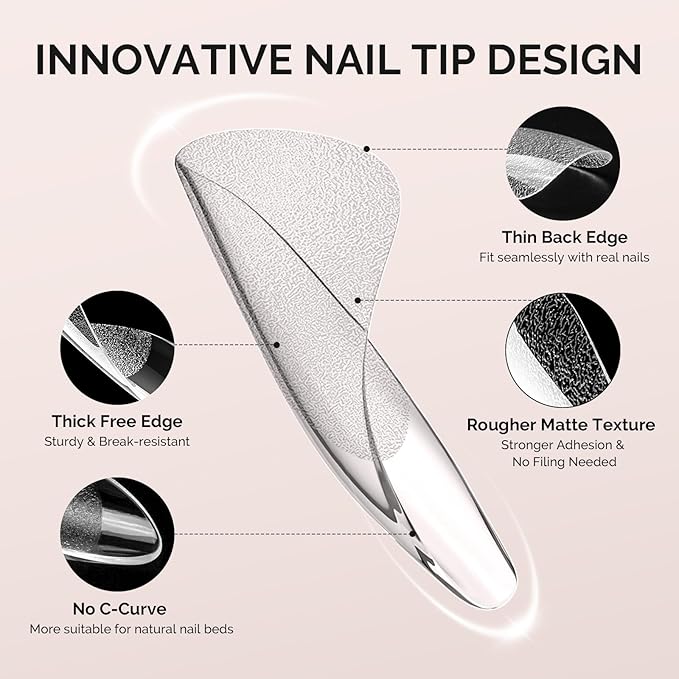 MelodySusie Long Coffin X Nail Tips - 600Pcs 15 Sizes Clear Acrylic, Half Matte Full Cover Press on Nails for DIY Extension & Salon Use, Pre-Shaped for Long-Lasting Manicure