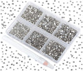 Bymitel 7200 Pieces 6 Mixed Sizes Glue Fix on Glass Rhinestones Round Crystal Gems Flatback for DIY Jewelry Making with one Picking Pen(6-Sizes 7200PCS, Jet Hematite)