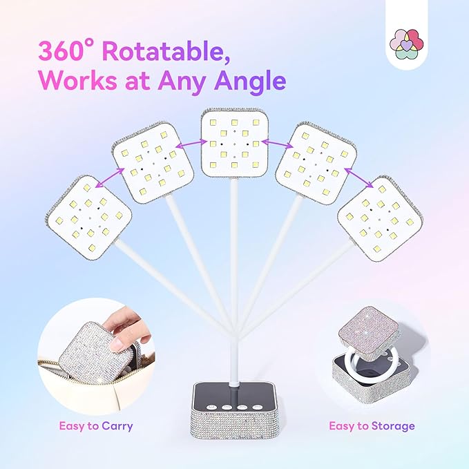 SAVILAND Rhinestone UV Light for Gel Nails: 5X Faster 36W UV Nail Lamp Salon-quality Finish Smart Sensor 3 Timers Flash Cure Light Rechargeable 360° Flexible GooseNeck Salon Flash Cure Lamp