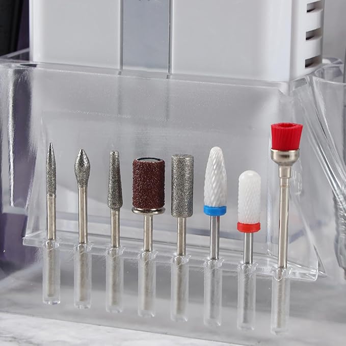 Professional Nail Desk Organizer and Storage - Nail Drill Holder Box with 8 Holes for Grinding Bit Display Stand