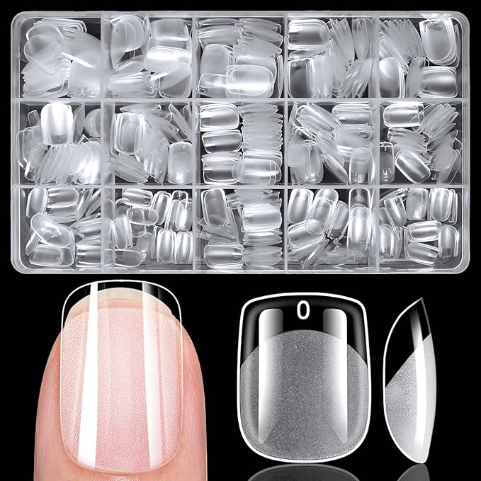 420pc Extra Short Square Gel Nail Tips Clear Fake Nails, XS Clear Press on Nails Short Square Soft Gel Nail Tips Acrylic Nail Full Cover False Nail Artificial Fingernail for Nail Extension Press-ons